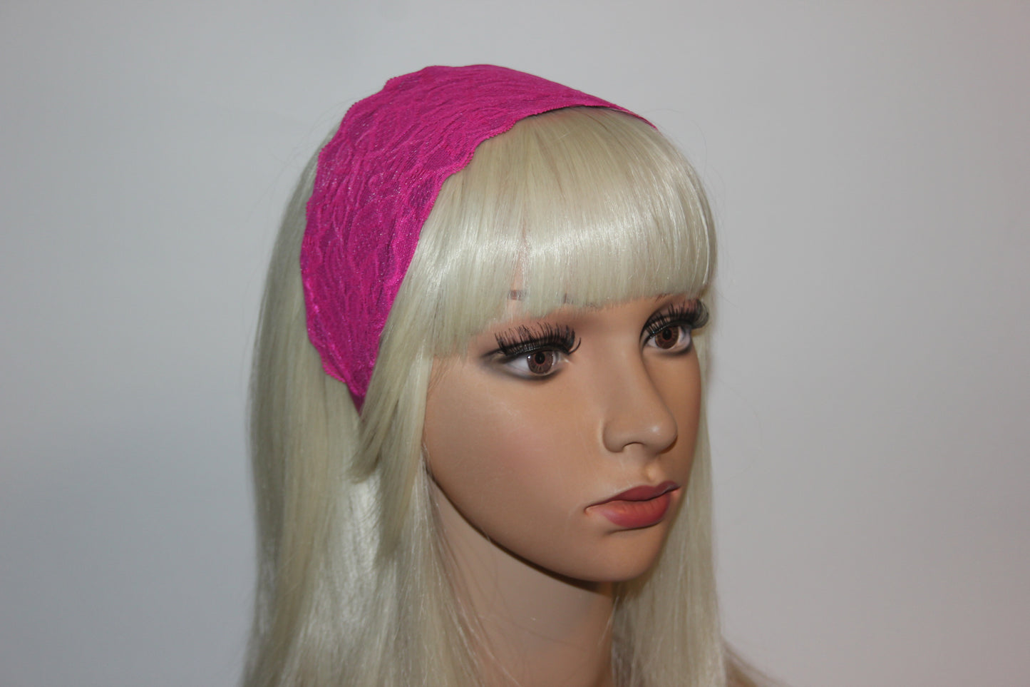 Bright Pink headband for women 3.15" inch Fashion lace hairband scarf