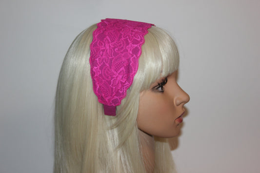 Bright Pink headband for women 3.15" inch Fashion lace hairband scarf