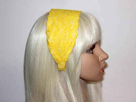 Sun Yellow lace headband 3.15" inch Structured hairband scarf for women