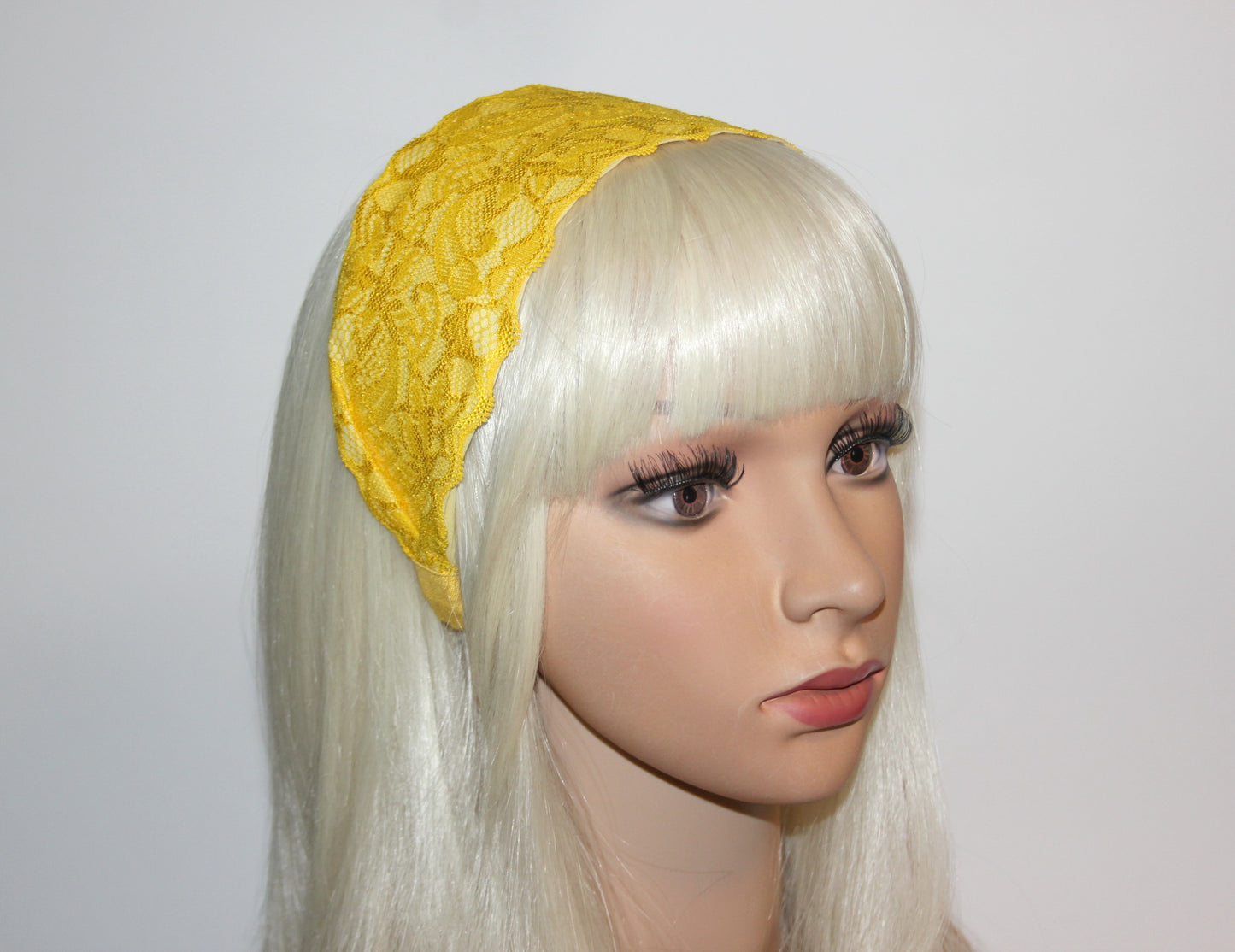 Sun Yellow lace headband 3.15" inch Structured hairband scarf for women