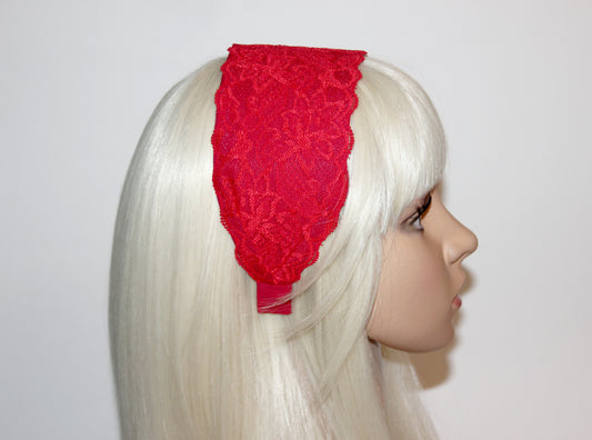 Red lace headband for women 3.15" inch Wide hair band scarf