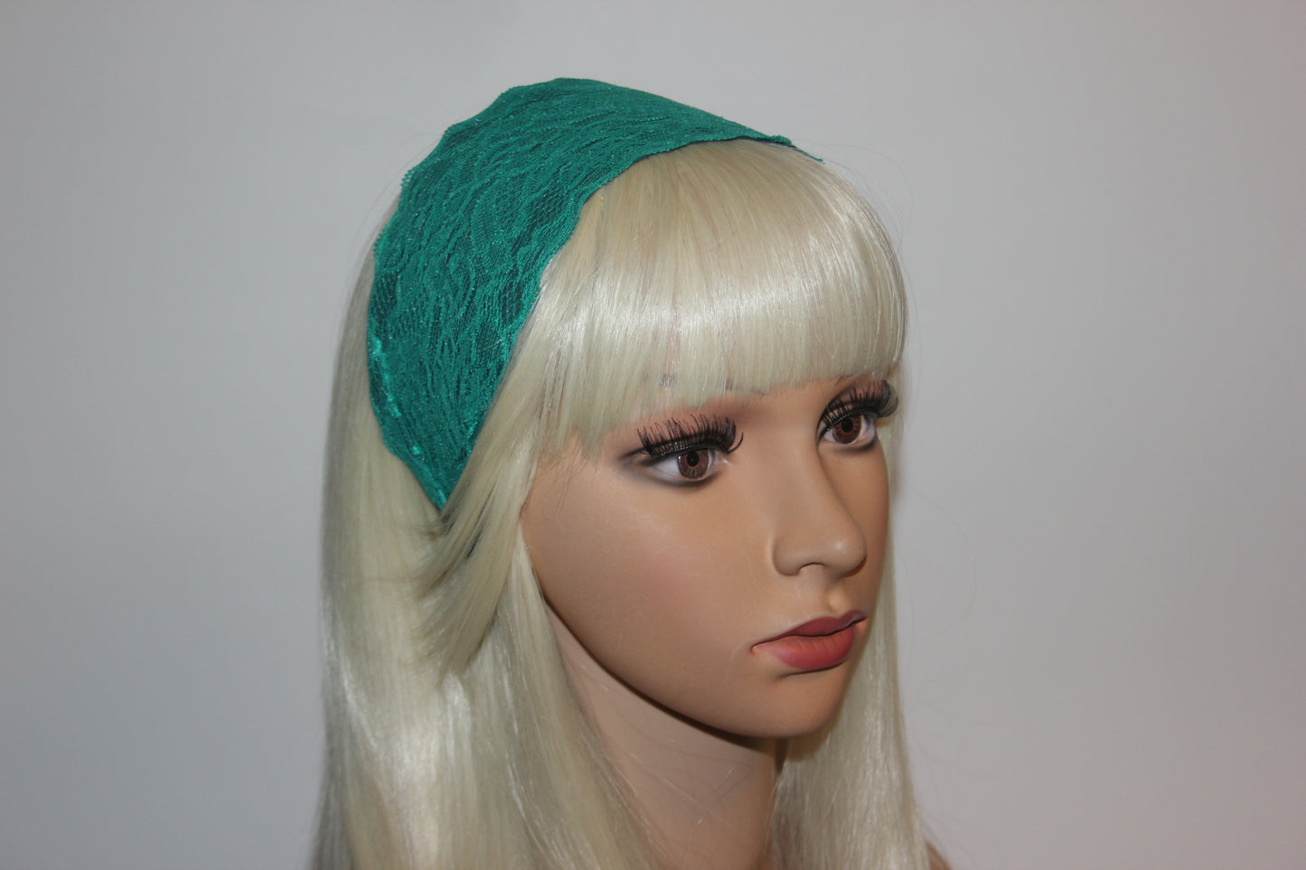 Green headband for women 3.15" inch Lace head covering, wide hairband