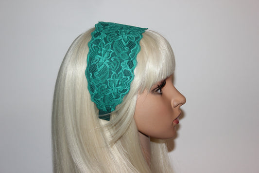 Green headband for women 3.15" inch Lace head covering, wide hairband