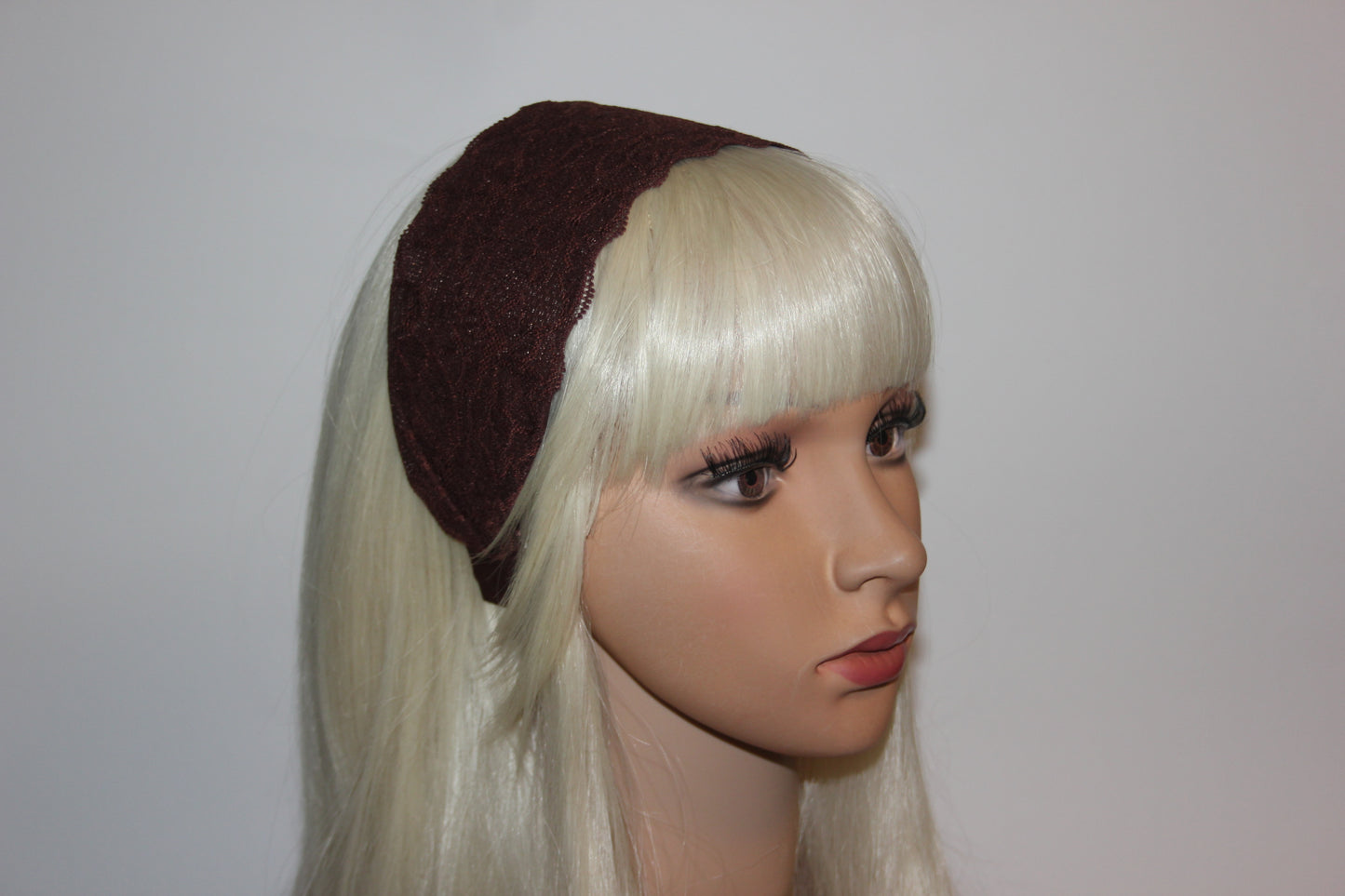 Dark Brown headband for women 3.15" inch Lace head covering, wide hairband