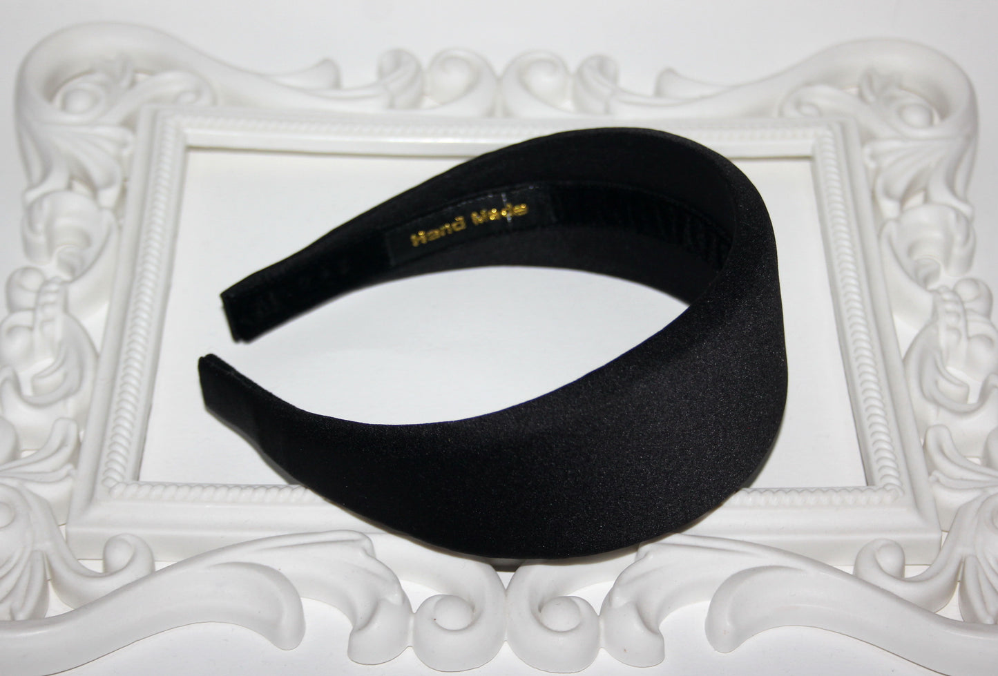 Padded Satin headband for women, Black puffy hairband, plastic free