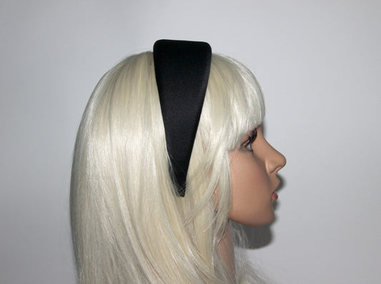 Padded Satin headband for women, Black puffy hairband, plastic free