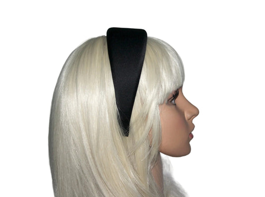 Padded Satin headband for women, Black puffy hairband, plastic free