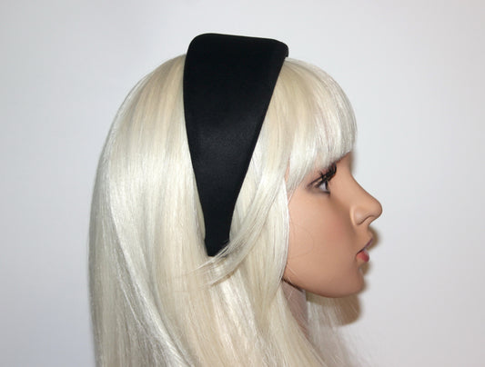 Black padded headband for women, Faux Suede puffy hairband, plastic free