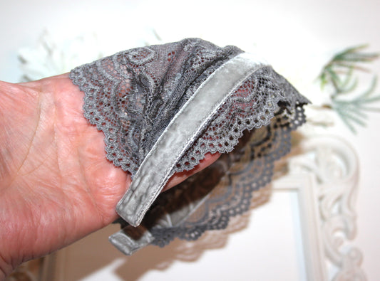Gray prayer headband 6"inch Christian lace veil Structured religious head cover, plastic free