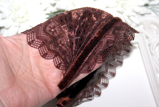 Chocolate Brown veil 6.75" inch Christian lace headband Structured religious head cover, plastic free