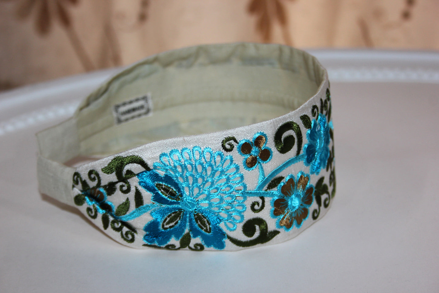 Blue headband for women 2.35'' inch Embroidered boho head band Blue flower hairband festival head cover
