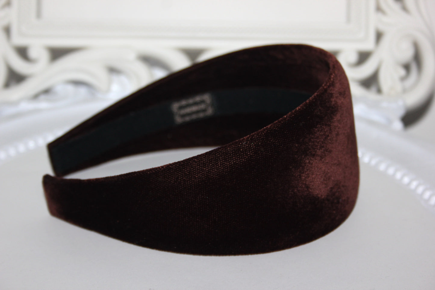 Dark Brown silk velvet headband for women Classic waldorf hairband