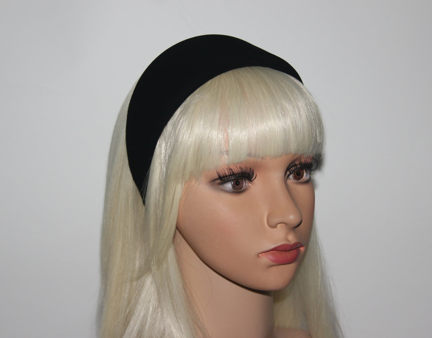 Black Padded woman headband, Viscose blend Cotton puffy headband, plastic free