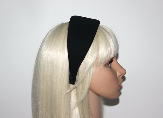 Black Padded woman headband, Viscose blend Cotton puffy headband, plastic free