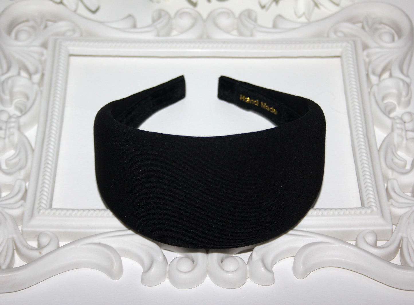 Wide Padded headband Intensive Black hairband scarf, Viscose puffy headband, plastic free