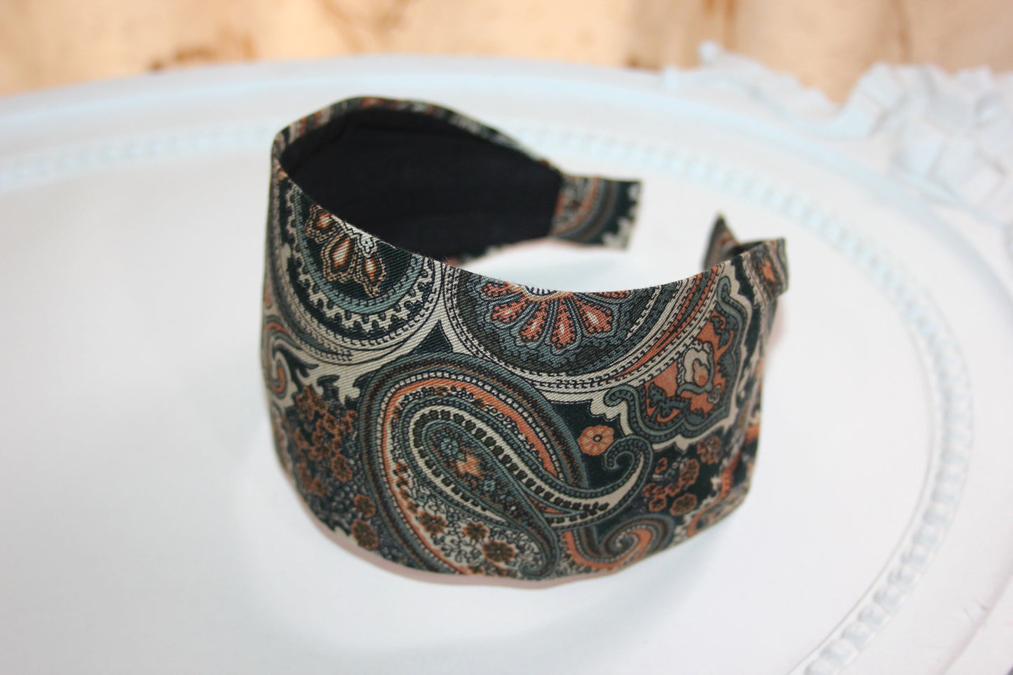 Green headband for women Wide fabric hair band