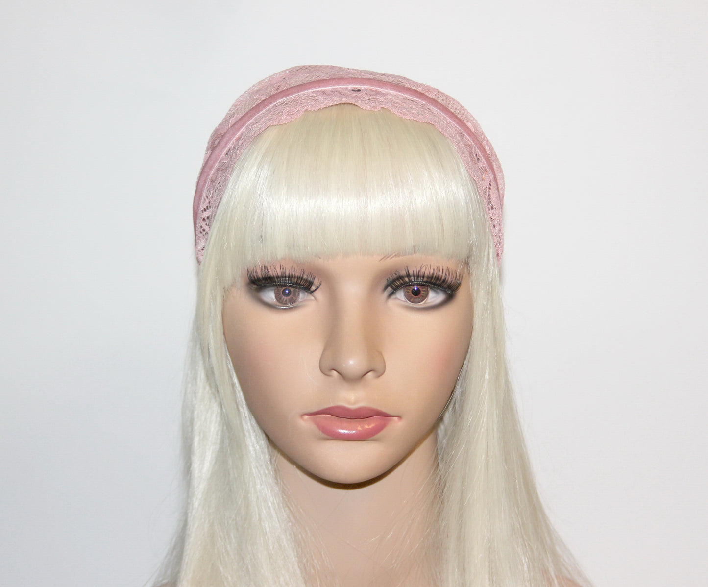 Christian head cover 7"inch Baby Pink lace headband Church head scarf, plastic free