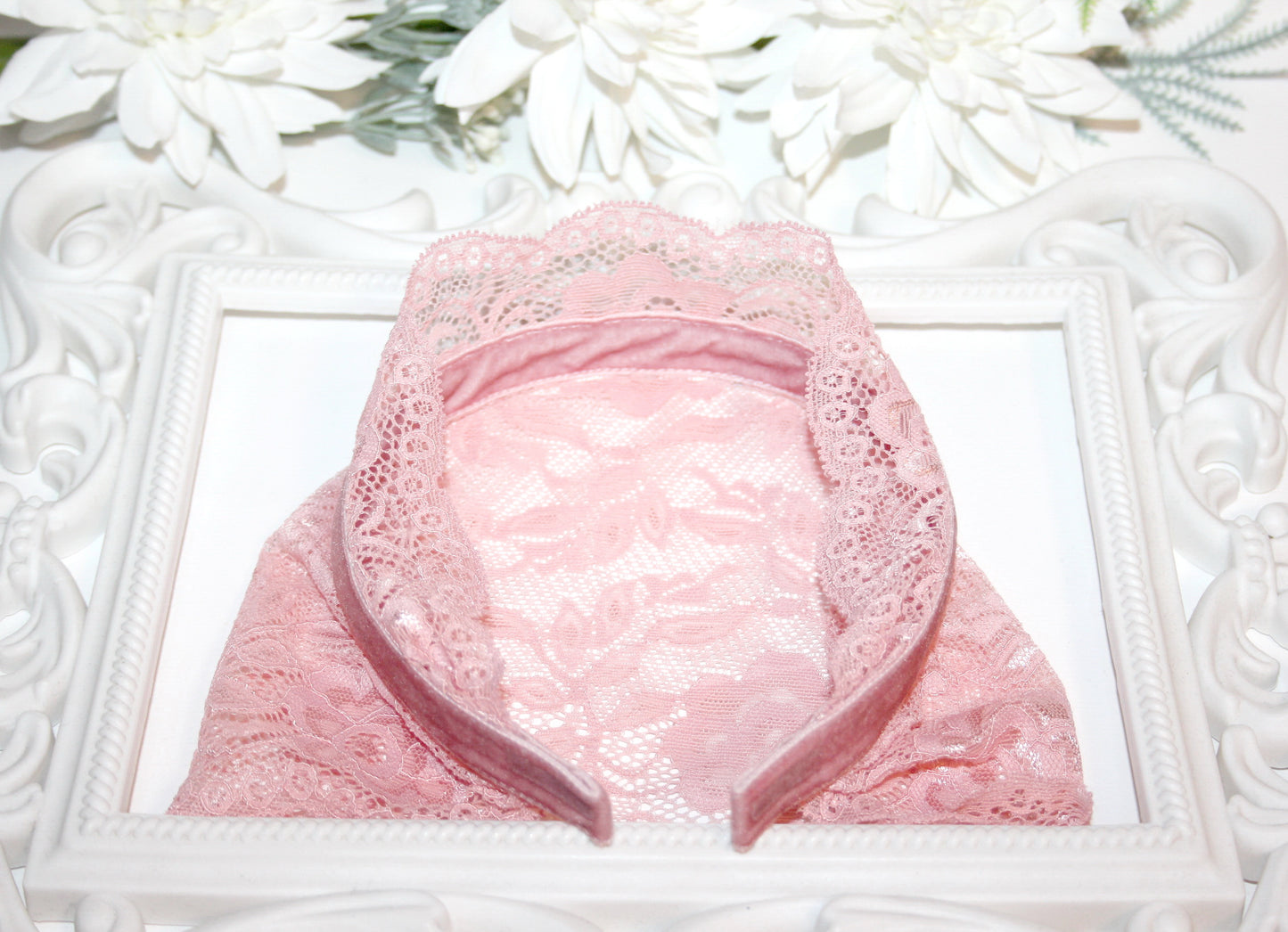Christian head cover 7"inch Baby Pink lace headband Church head scarf, plastic free