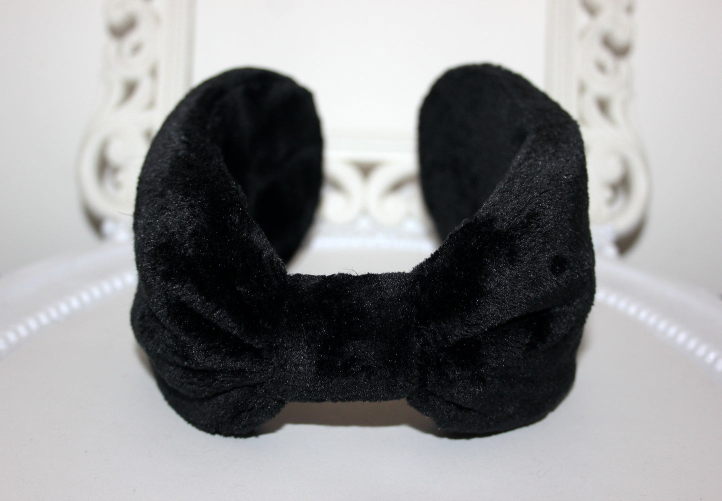 Thin fur earmuff Black faux fur ear warmer Women headband turban