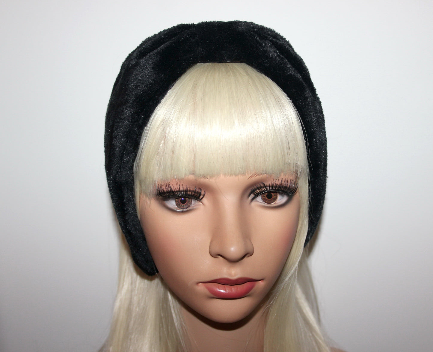 Thin fur earmuff Black faux fur ear warmer Women headband turban