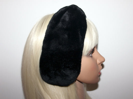 Thin fur earmuff Black faux fur ear warmer Women headband turban