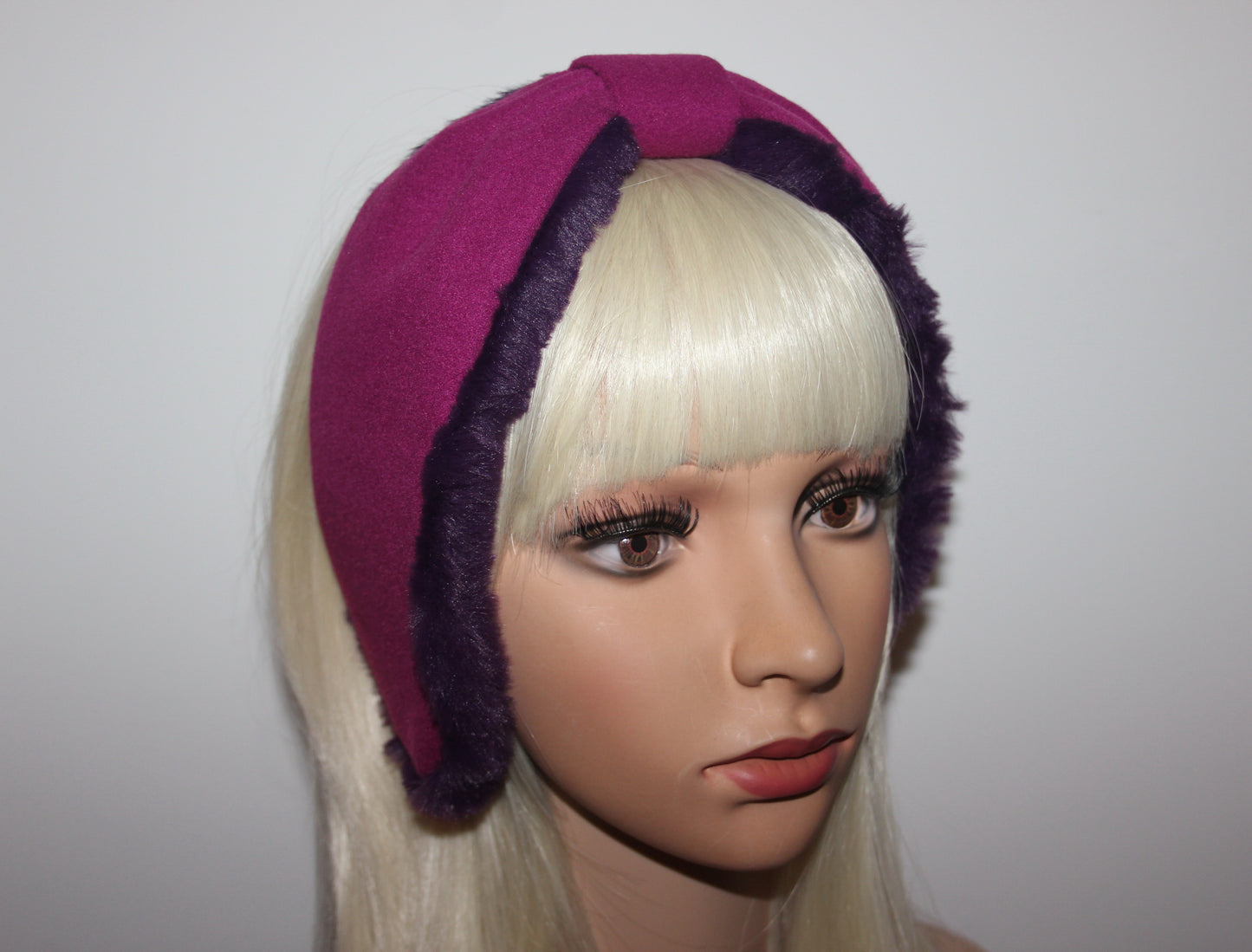 Mauve women earmuffs Faux fur ear warmer headband turban