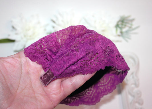 Magenta lace headband 7" inch Christian veil Structured religious head cover, plastic free