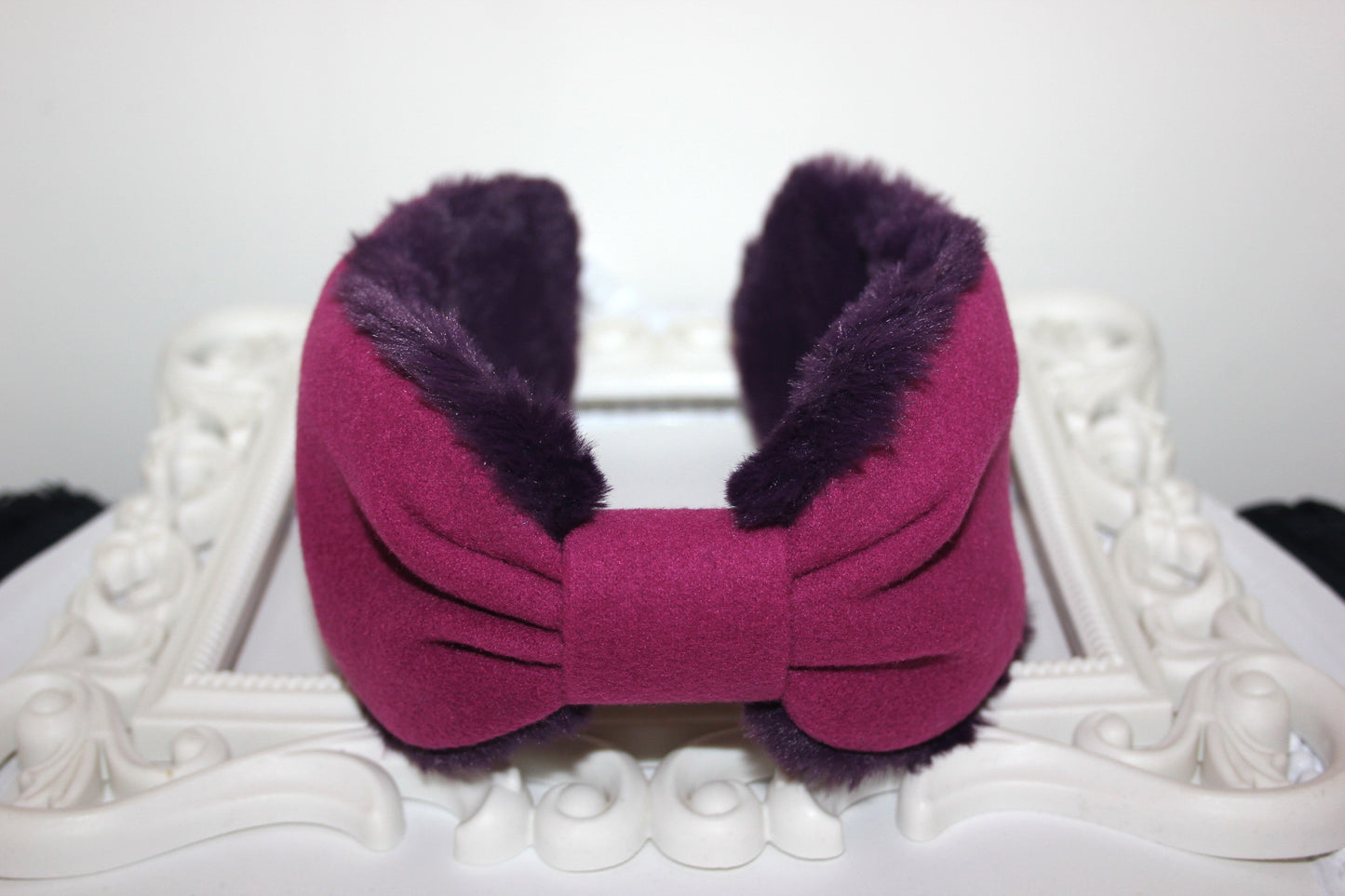 Mauve women earmuffs Faux fur ear warmer headband turban