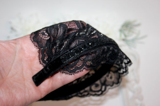 Black religious headband 6" inch Embellished prayer lace veil Christian head covering plastic free