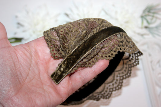 Army Green prayer veil 6"inch Christian lace headband Structured religious head cover, plastic free
