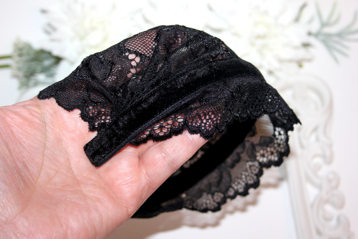 Prayer lace veil 7" inch Black religious head cover Christian head covering, plastic free