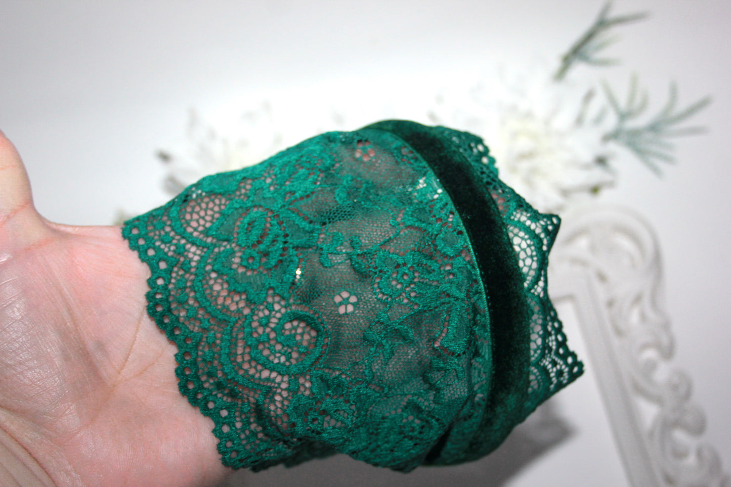 Emerald Green prayer veil 6"inch Christian lace head covering, plastic free