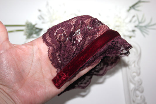 Maroon prayer veil 6"inch Christian lace headband Structured religious head cover, plastic free