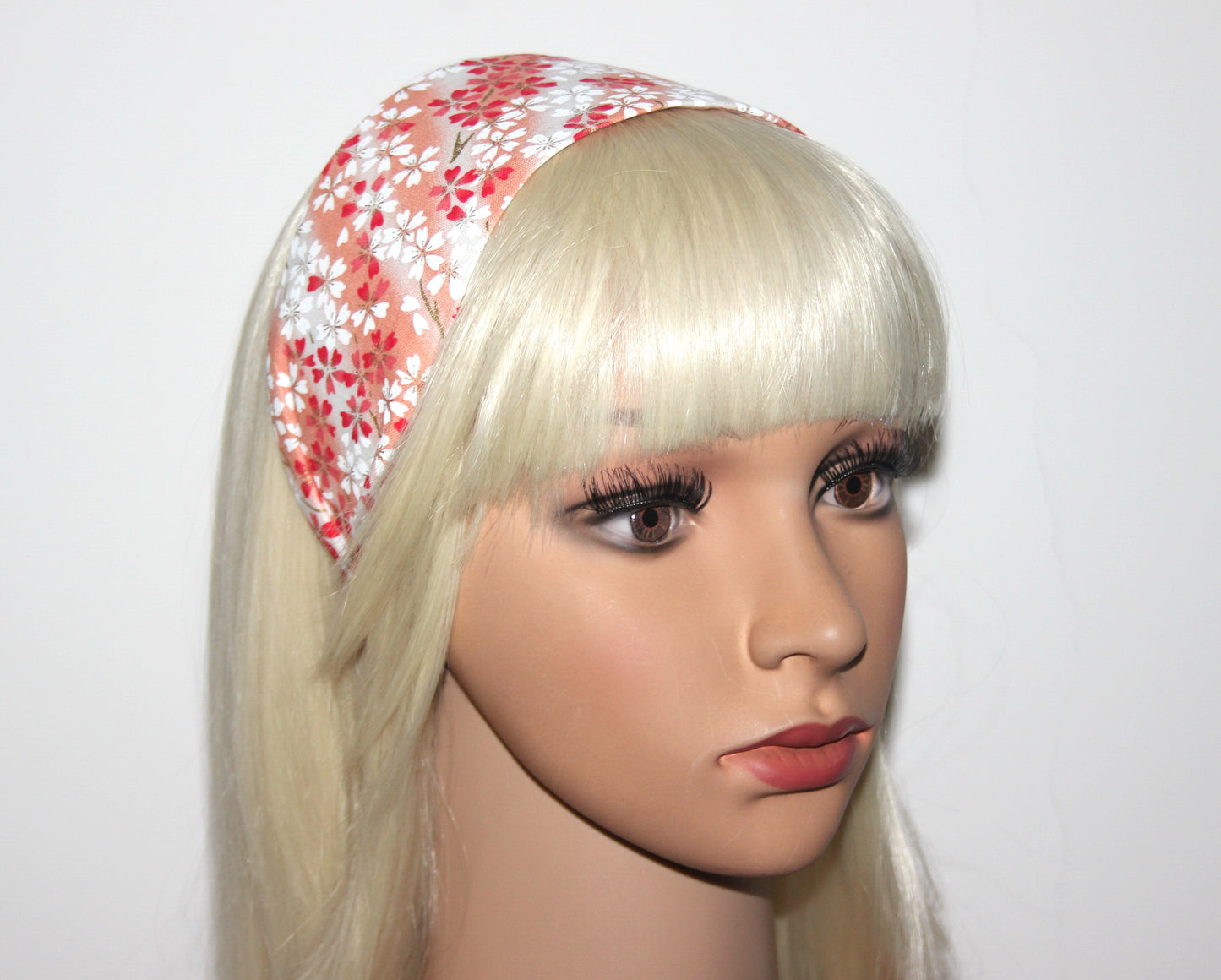 Coral headband for women Japanese flower print hair scarf