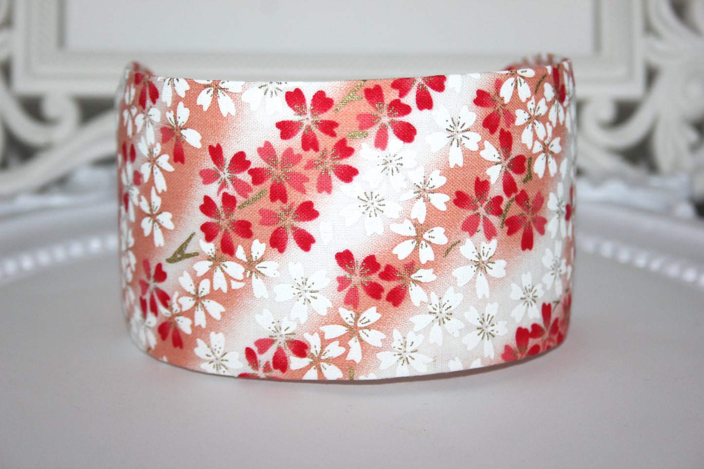 Coral headband for women Japanese flower print hair scarf