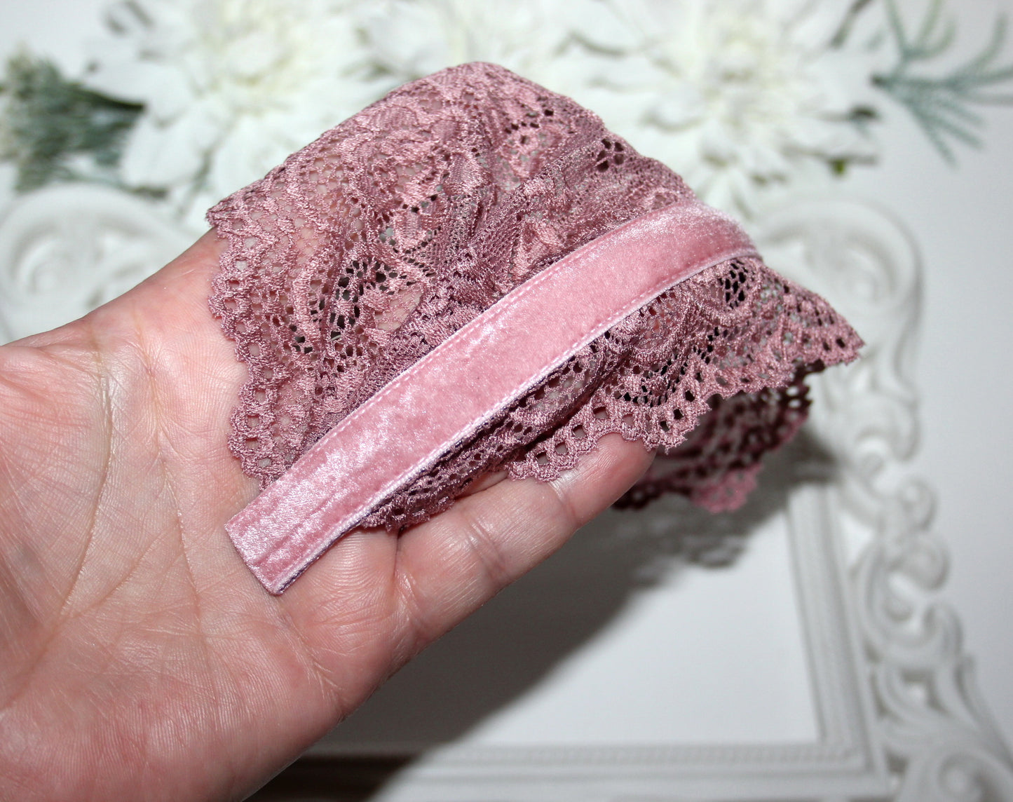 Christian prayer veil 6"inch Dusty Pink structured lace headband Church head cover, plastic free