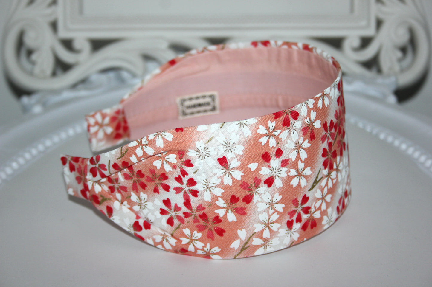 Coral headband for women Japanese flower print hair scarf