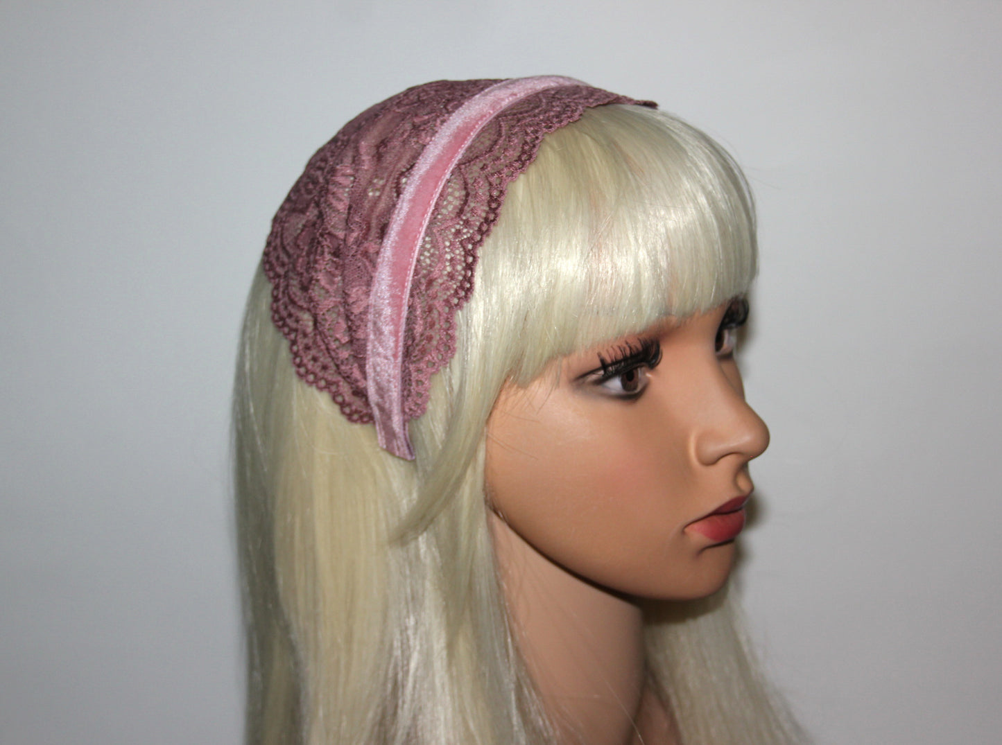 Christian prayer veil 6"inch Dusty Pink structured lace headband Church head cover, plastic free