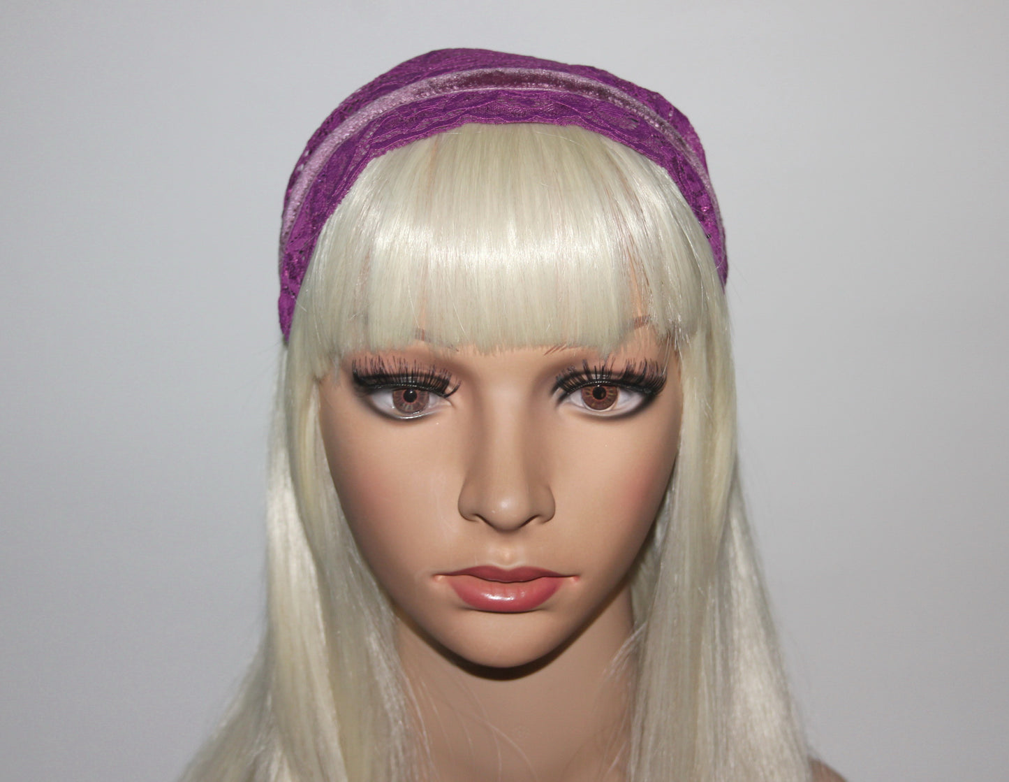 Christian prayer veil Magenta structured lace headband 6"inches church head cover, plastic free
