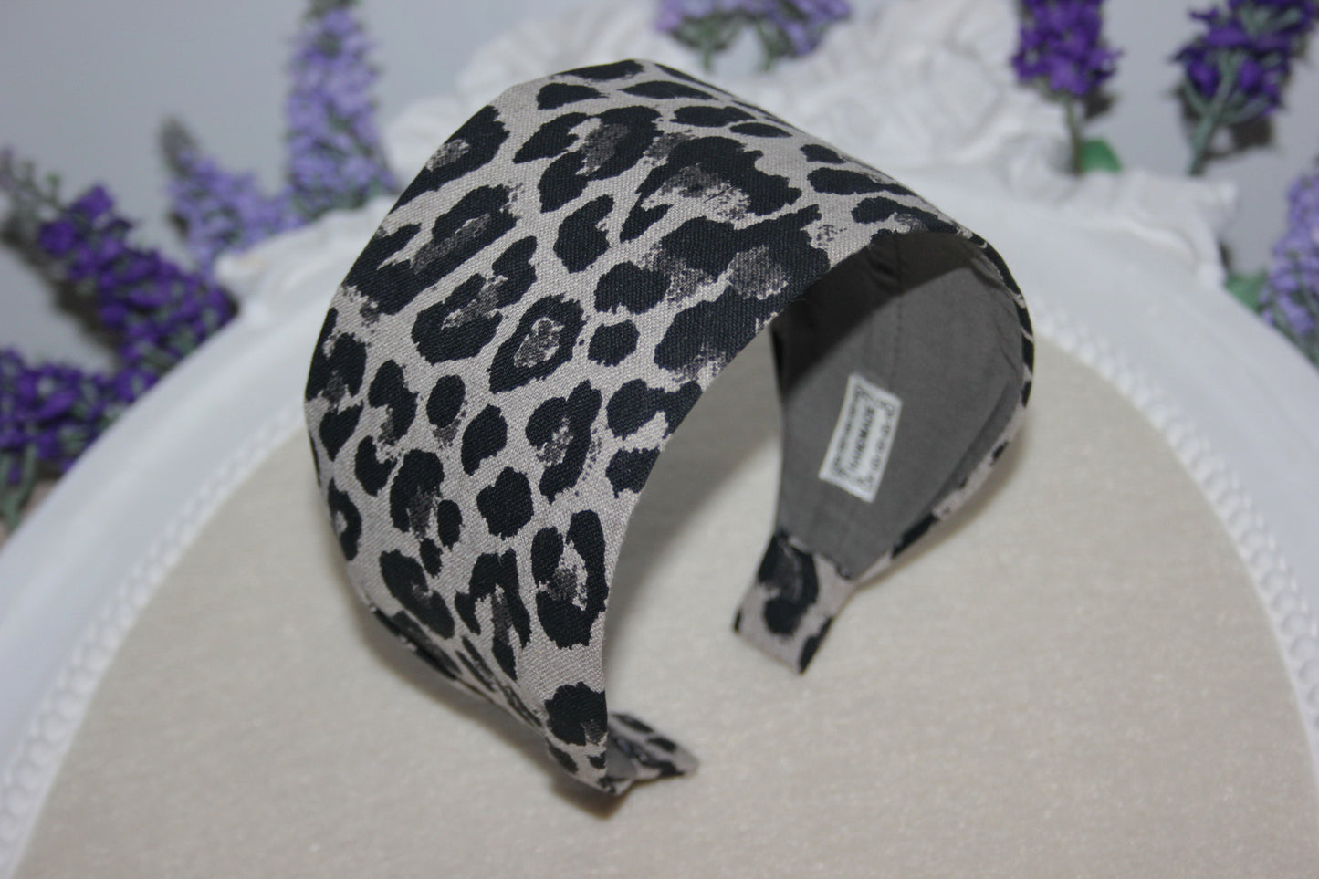 Animal print linen headband women Gray and Black head scarf