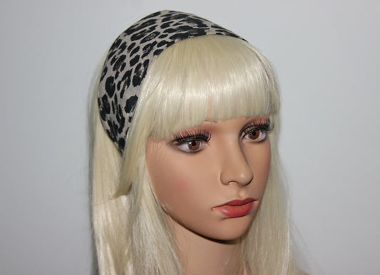 Animal print linen headband women Gray and Black head scarf