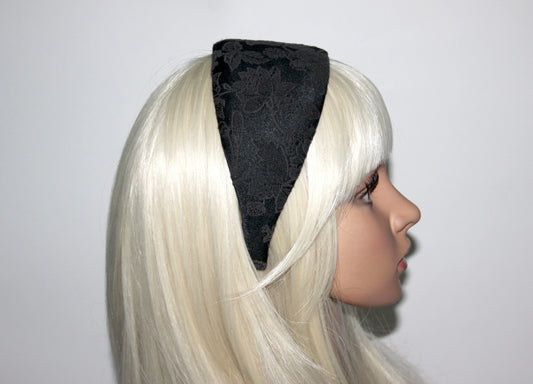 Jacquard cotton headband Black & Dark Brown head scarf, plastic free