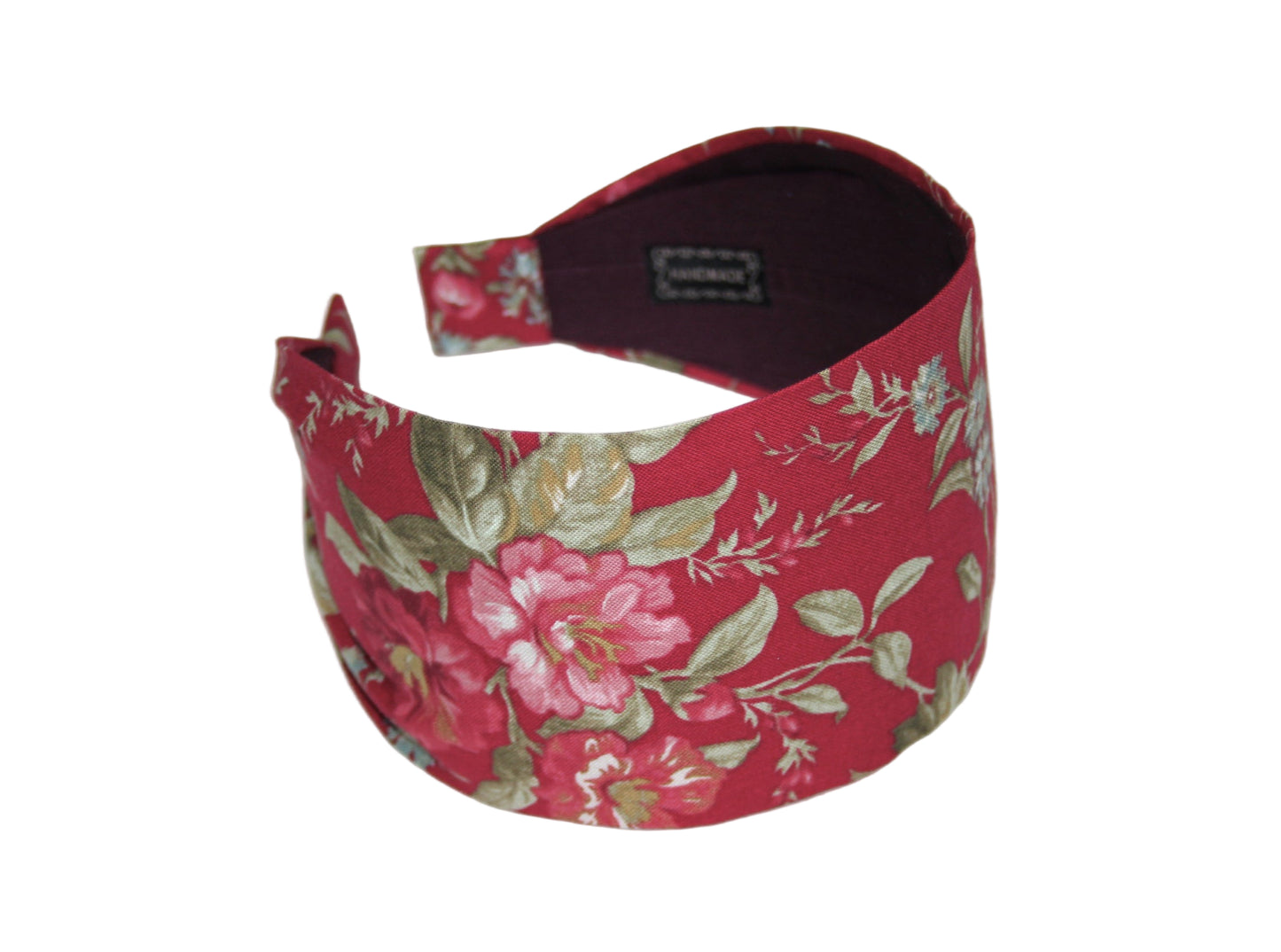 Burgundy flower print headband women Vine red cotton head cover