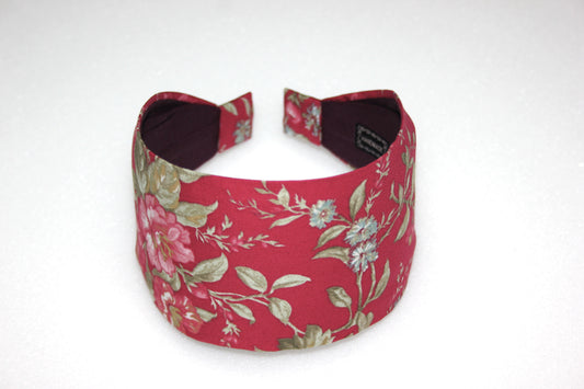 Burgundy flower print headband women Vine red cotton head cover