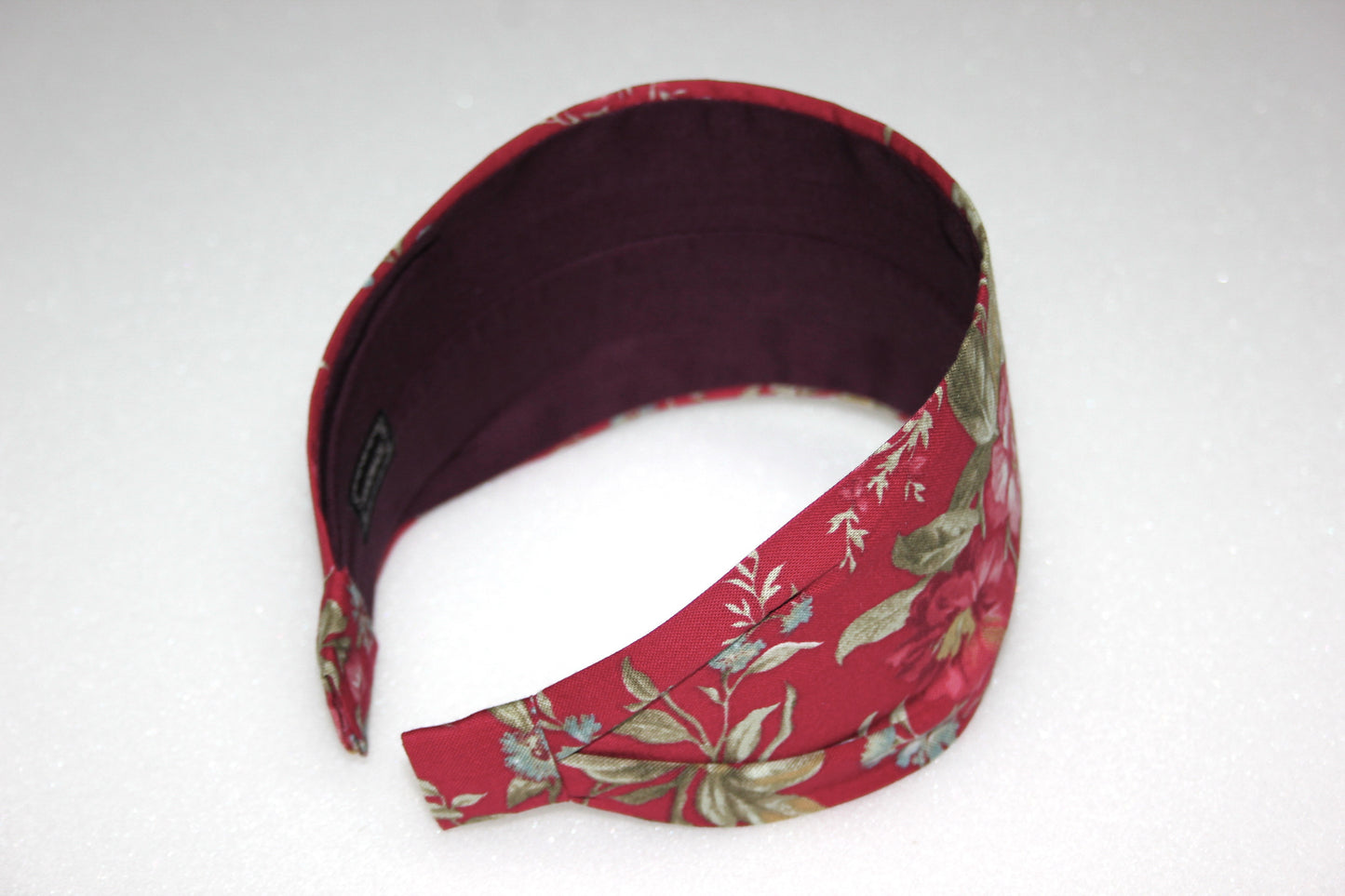 Burgundy flower print headband women Vine red cotton head cover