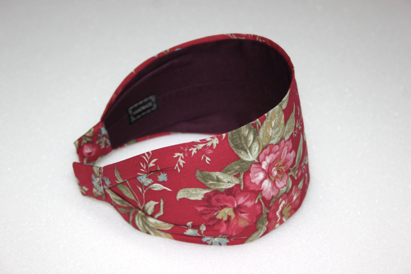 Burgundy flower print headband women Vine red cotton head cover