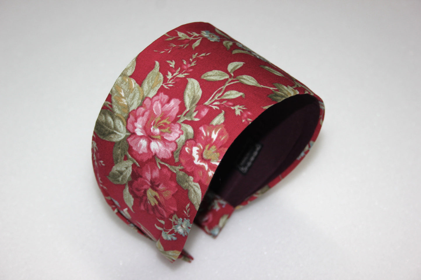 Burgundy flower print headband women Vine red cotton head cover