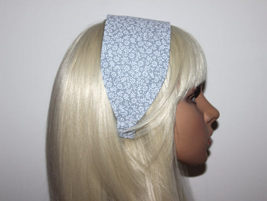 Boho headband scarf Blue & White daisy print head cover Wide cotton headwrap