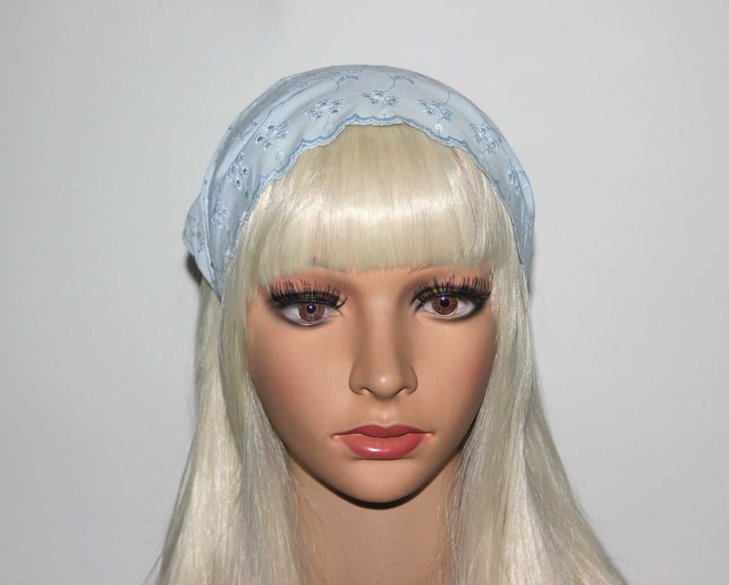 Blue hair kerchief Eyelet cotton bandana headband Triangle summer head piece
