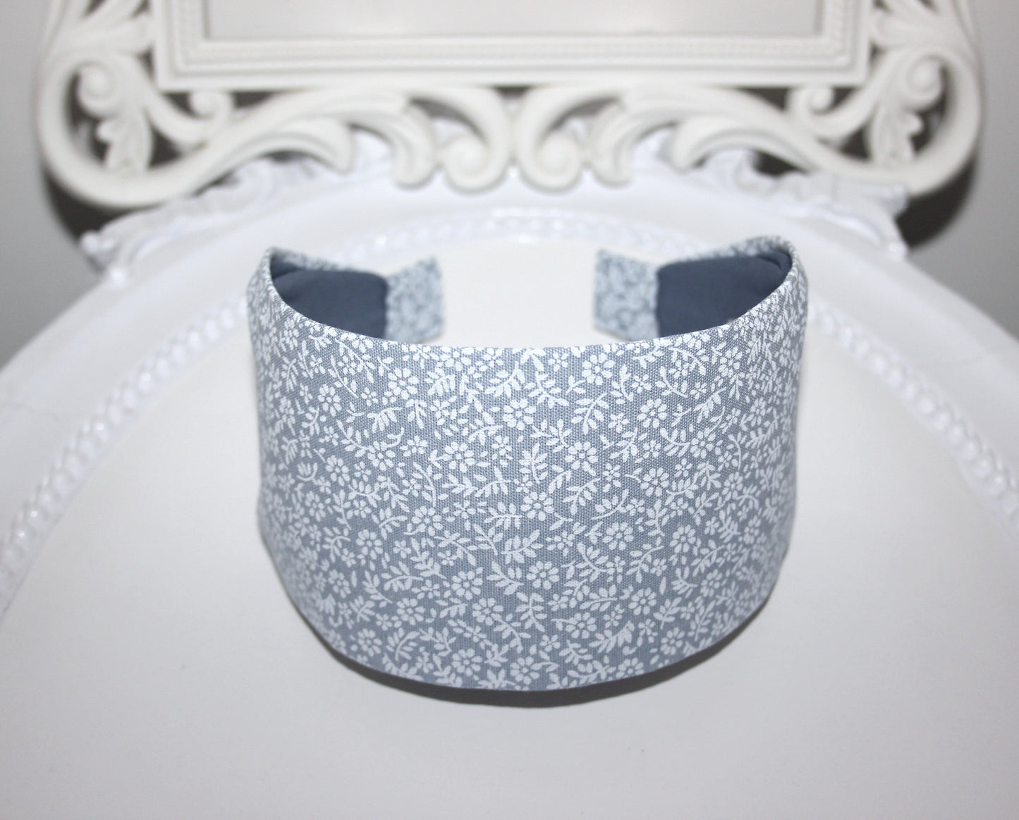 Boho headband scarf Blue & White daisy print head cover Wide cotton headwrap